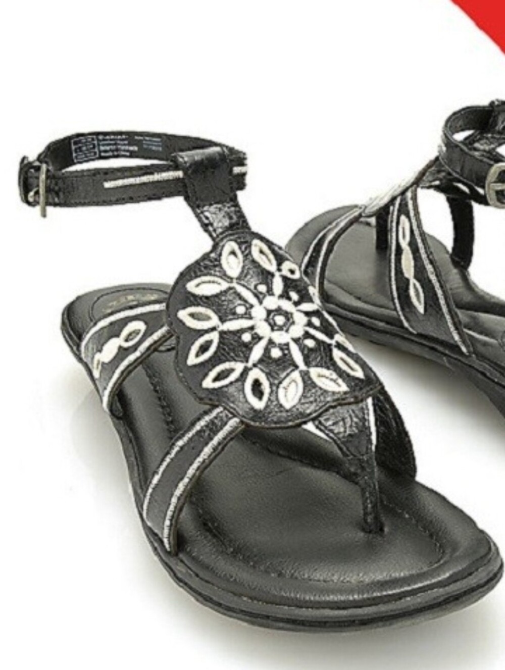 Ariat Black Mojave Sandals with White Embroidery Size 10